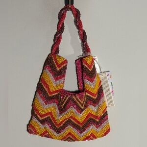 T.J.Maxx Beaded Chevron Shoulder Bag in Yellow, Pink & Brown